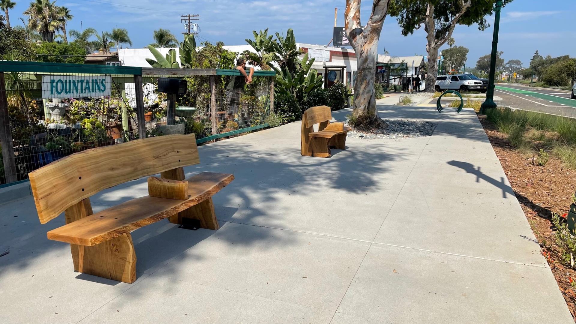 Wooden bench on highway 101