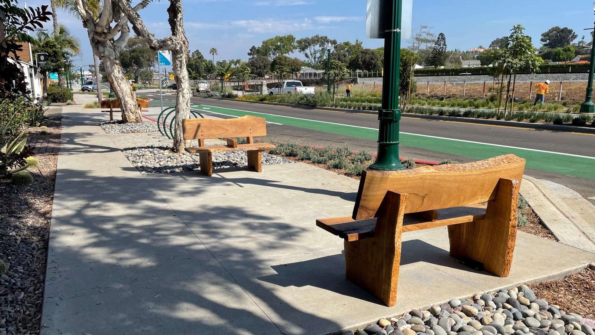 Wooden bench on highway 101