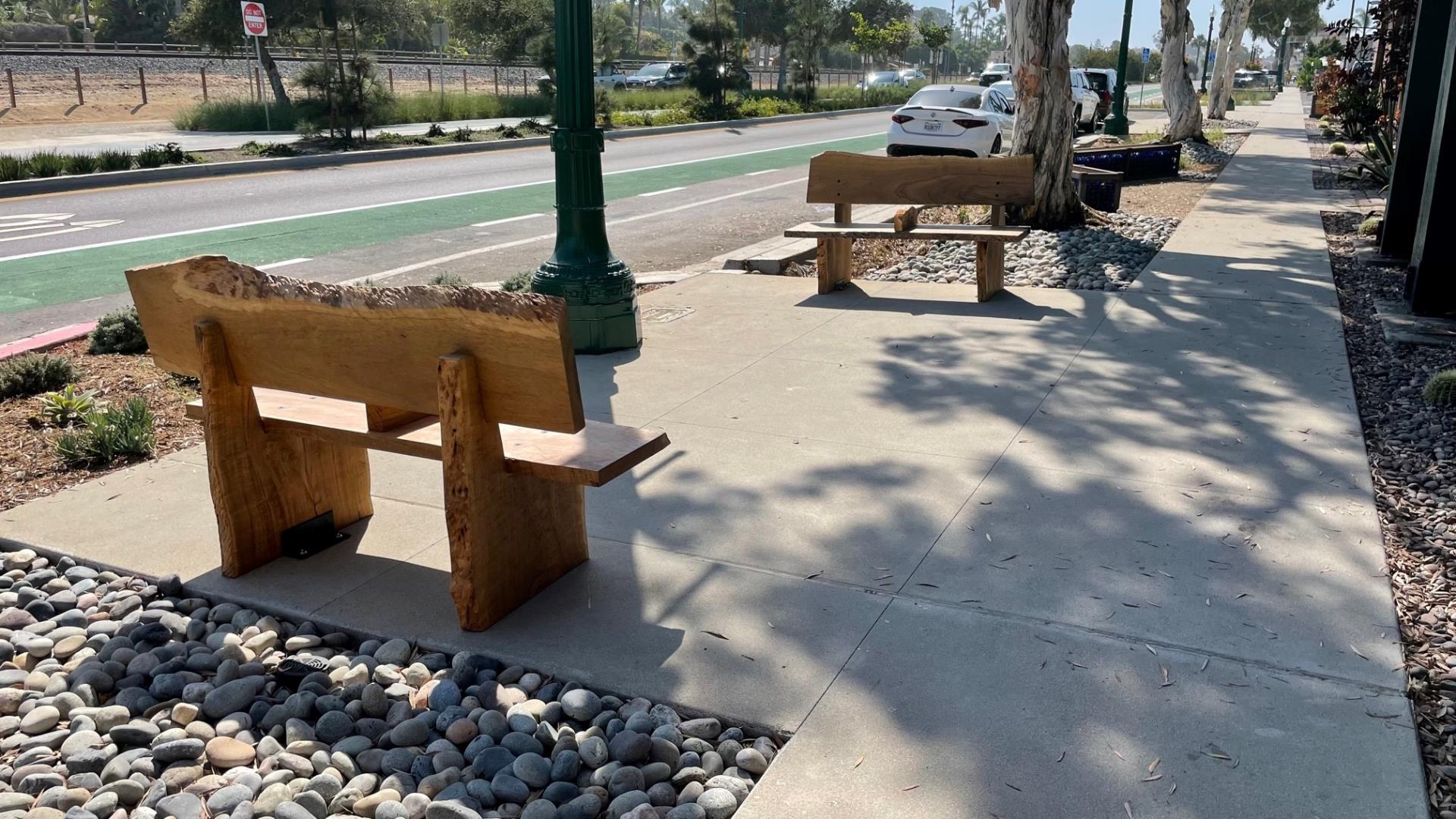 Wooden bench on highway 101