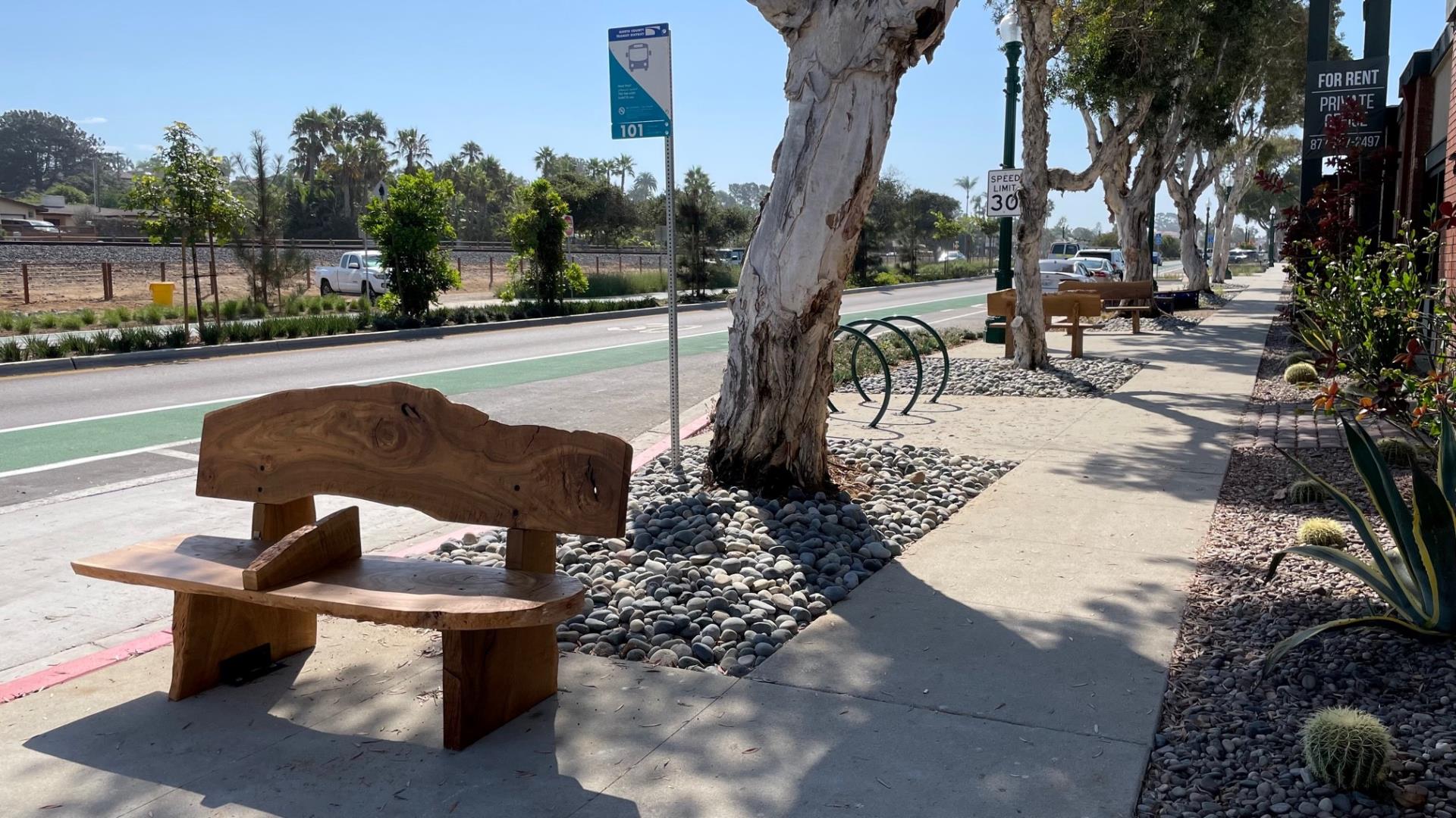 Wooden bench on highway 101