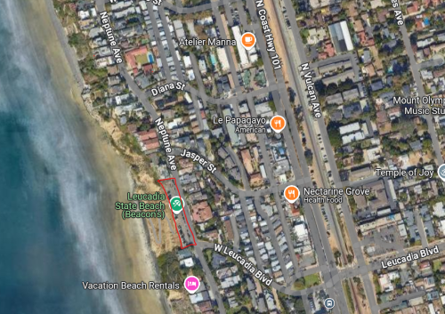 Aerial image - Vicnity Map showing location of Beacon's Beach Parking Lot in Leucadia CA