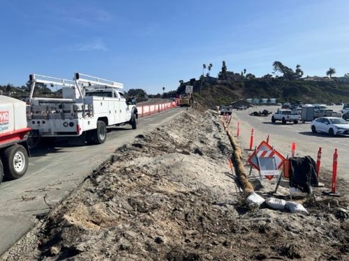 Image of early construction demolition at slope next to S. Hwy 101 looking south